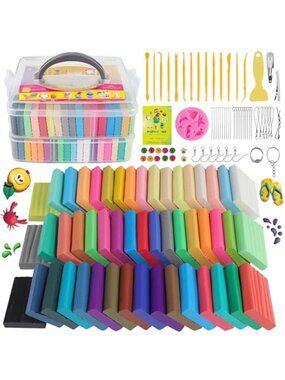 New Polymer Clay Kits 50 Colors,Modeling Clay for Kids DIY Mold Oven Bake